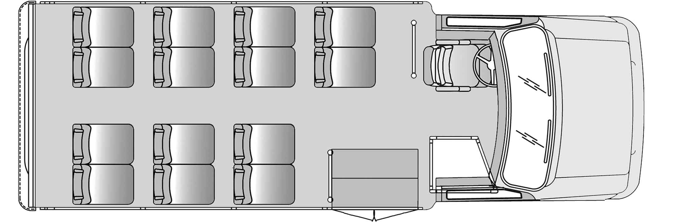 14 Passenger With Rear Cargo Area Plus Driver Floorplan Image